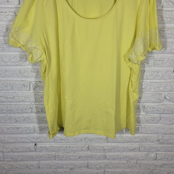 Jessica London Womens Top 26 28 Plus Tee Yellow Embroidered Cotton Blend YEL9E - Picture 4 of 9